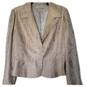 Intuitions Blazer Womens Patterned Cream Tan Size 10 Silk